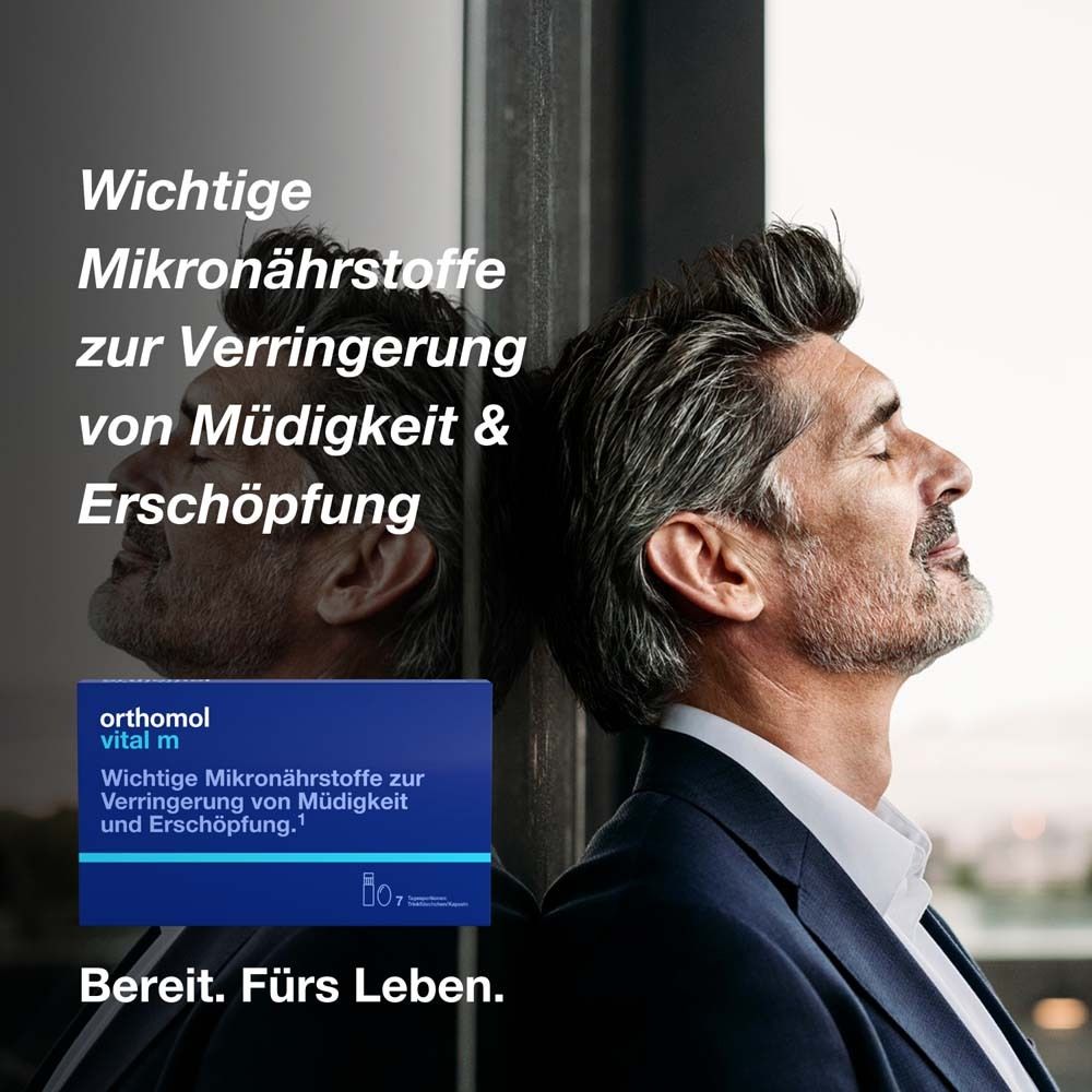 Orthomol Vital m für Männer - bei Müdigkeit - mit B-Vitaminen, Omega-3 und Magnesium - Trinkampullen/Kapseln - Orangen-Geschmack
