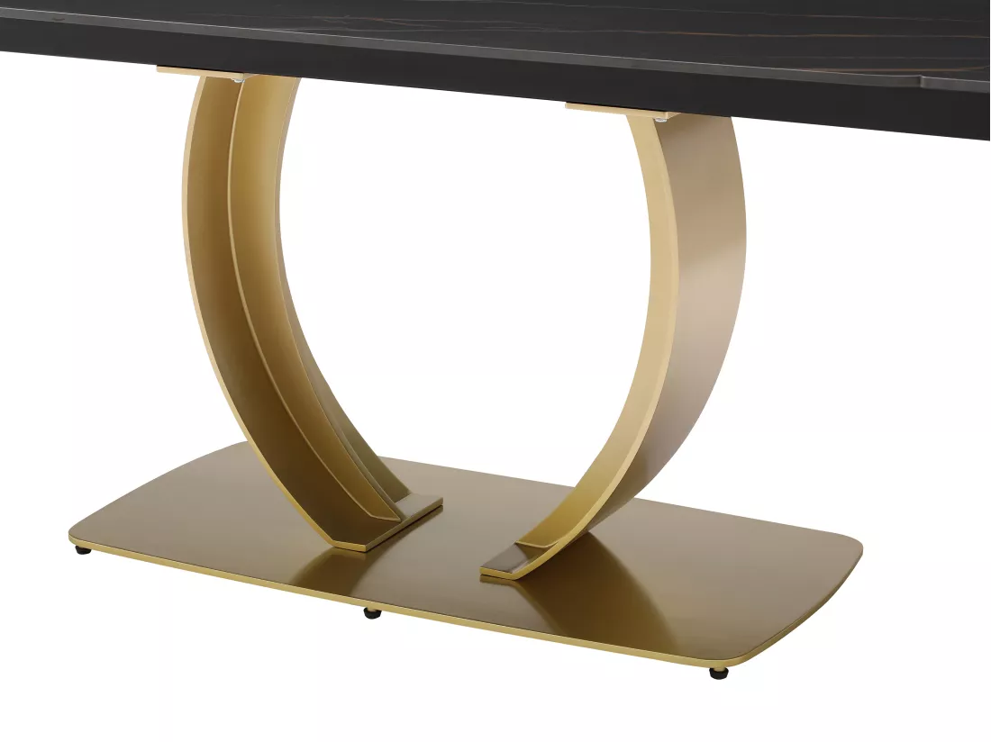 Table à manger extensible 6 à 10 personnes en céramique et métal doré - Effet marbre noir - OLIFIA de Maison Céphy