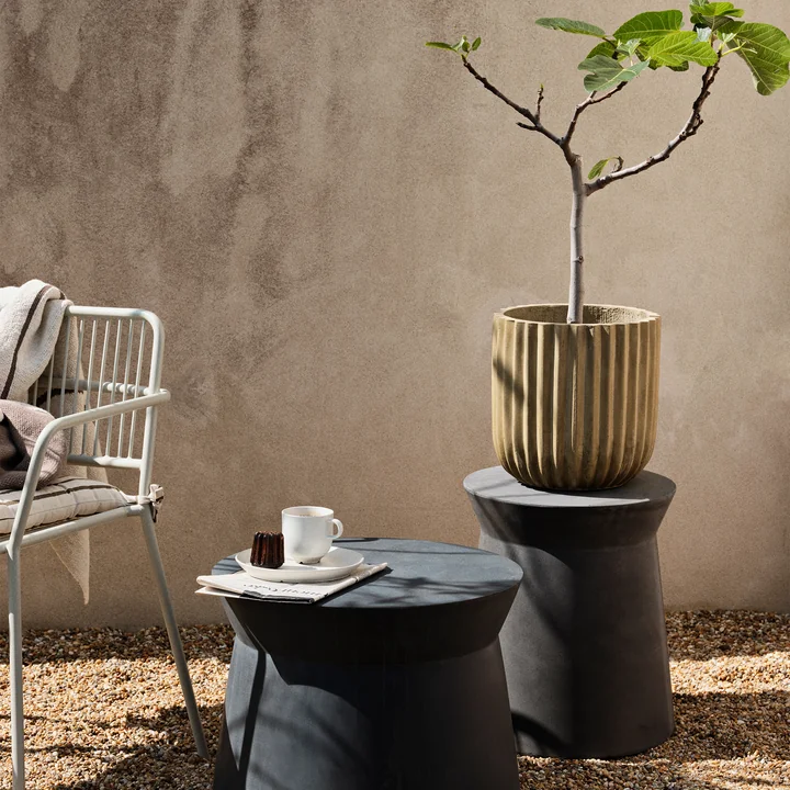 Broste Copenhagen - Fiber Pflanztopf, Ø 37 x 37 cm, charcoal (2er-Set)