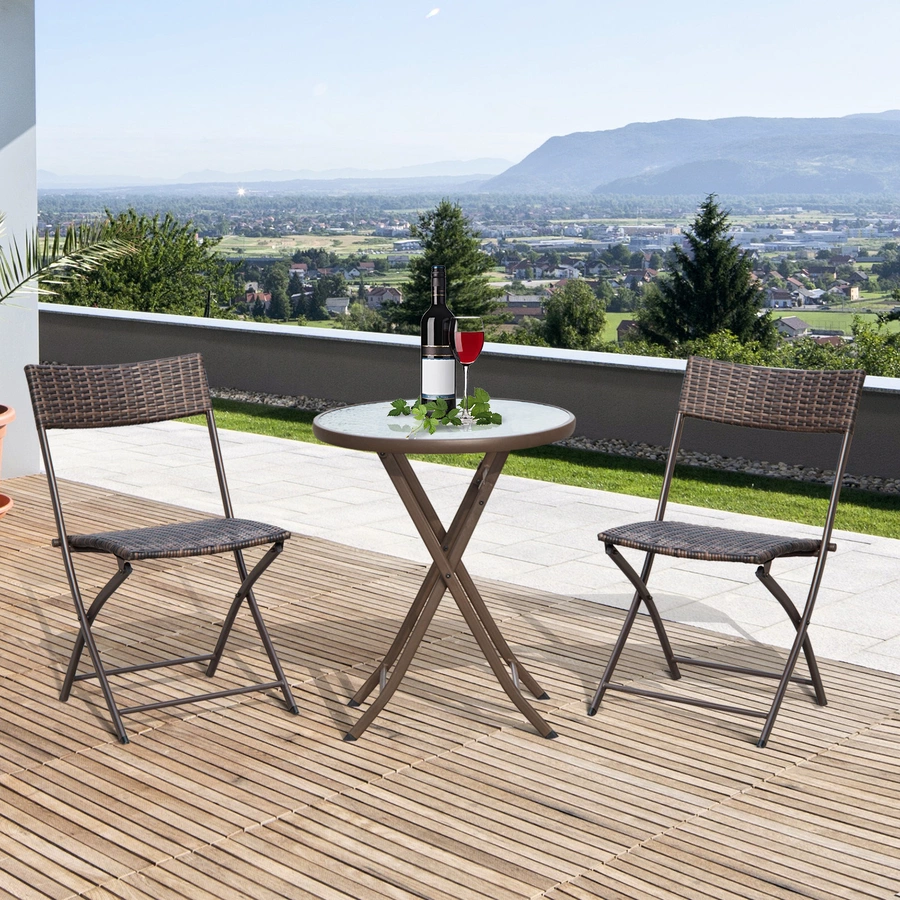 Outsunny Polyrattan Bistroset für 2 Personen braun