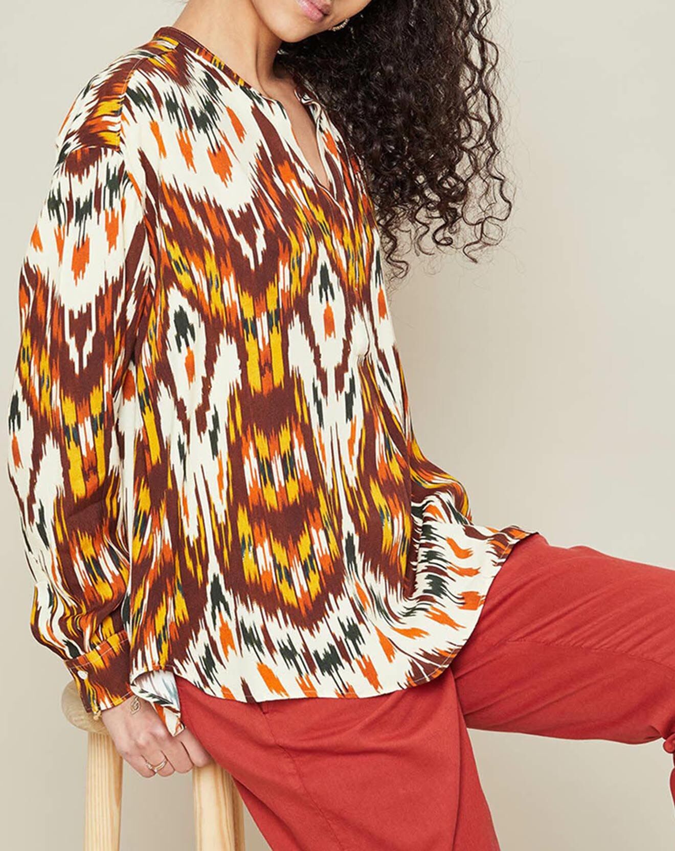 Hartford Blouse Cabane imprimée rouge/jaune/écru