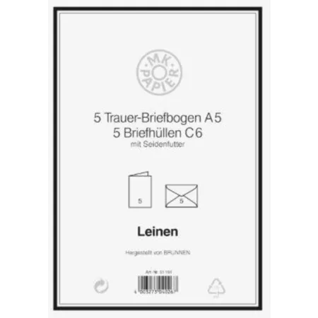 BRUNNEN MK Trauerkarte A5+Briefumschläge C6, 5 Stück