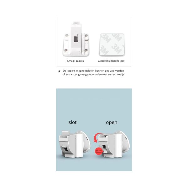 Jippie's Magneetslot Zelfklevend - 2 Stuks + 1 Sleutel