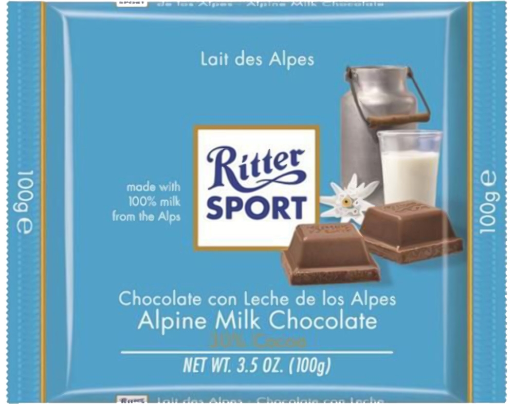 CHOCOLATE RITTER SPORT LEITE ALPINE SPORT 100G
