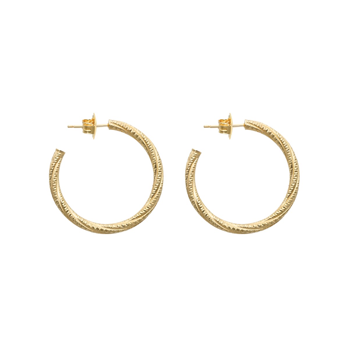 Boucles D'oreilles En Argent Créoles Tubes Torsadés Moyen Modèle Doré Diamètre 38mm