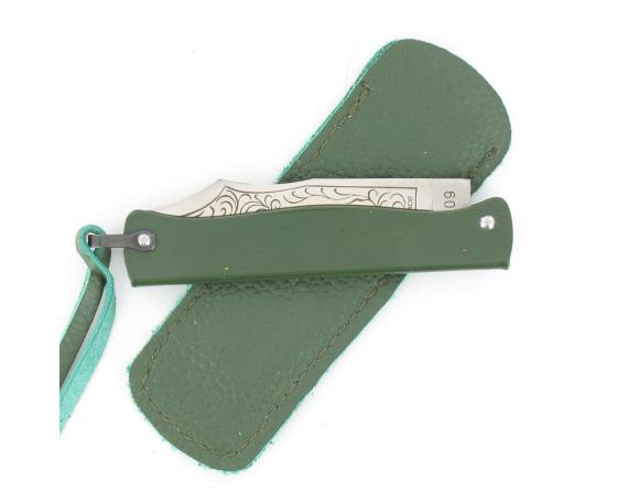 Douk Douk 160 Inox - Manche Acier couleur VERT - GAINE CUIR Couteau de poche Le Thiers par Cognet Douk Douk
