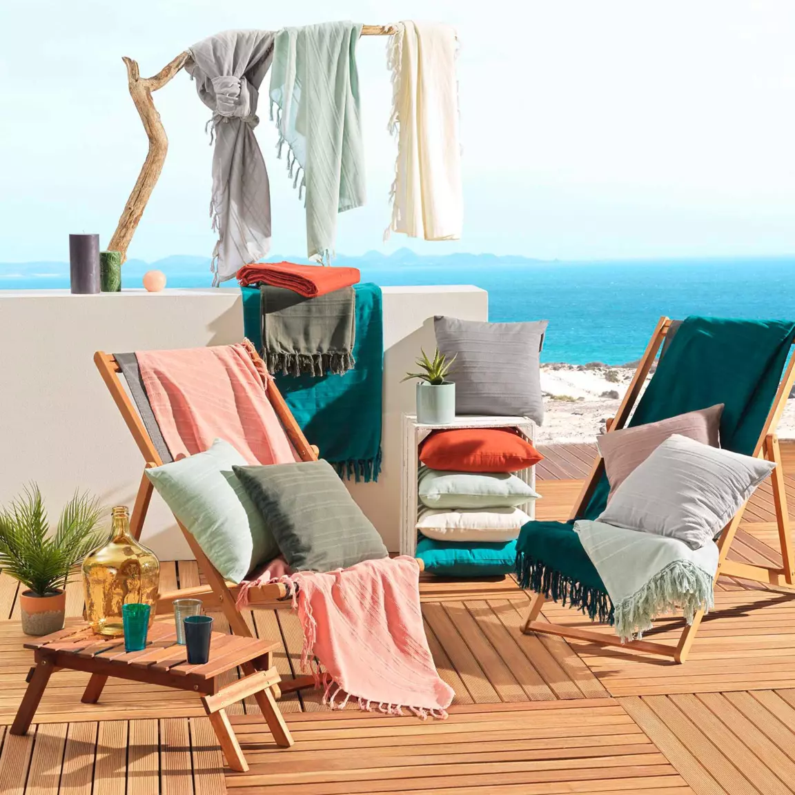 Jeté de canapé coton (150 x 150 cm) Lilia Rose pêche