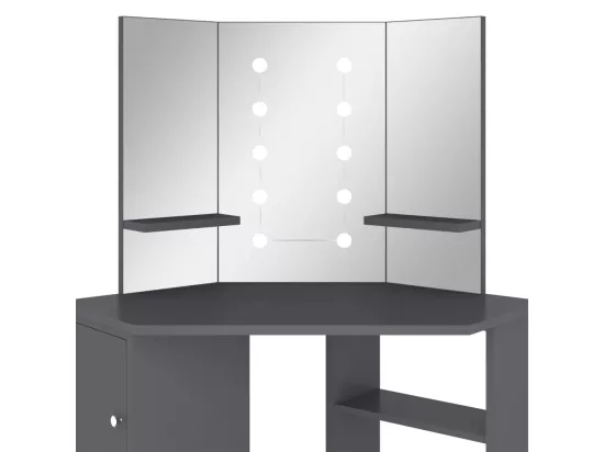 Coiffeuse d'angle avec LED Gris 111x54x141,5