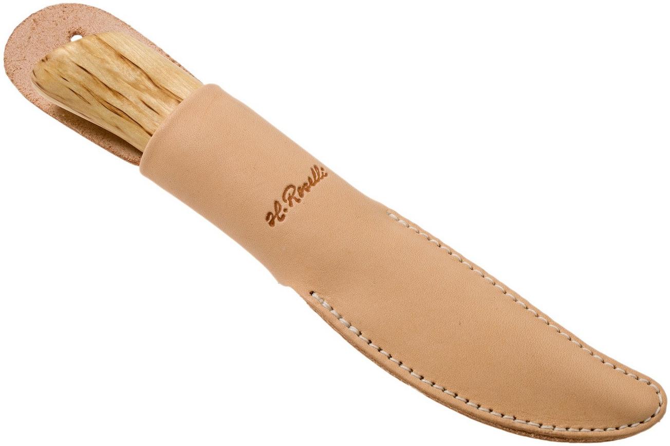 Roselli Opening Knife R161 Round Tip, leather sheath, jachtmes
