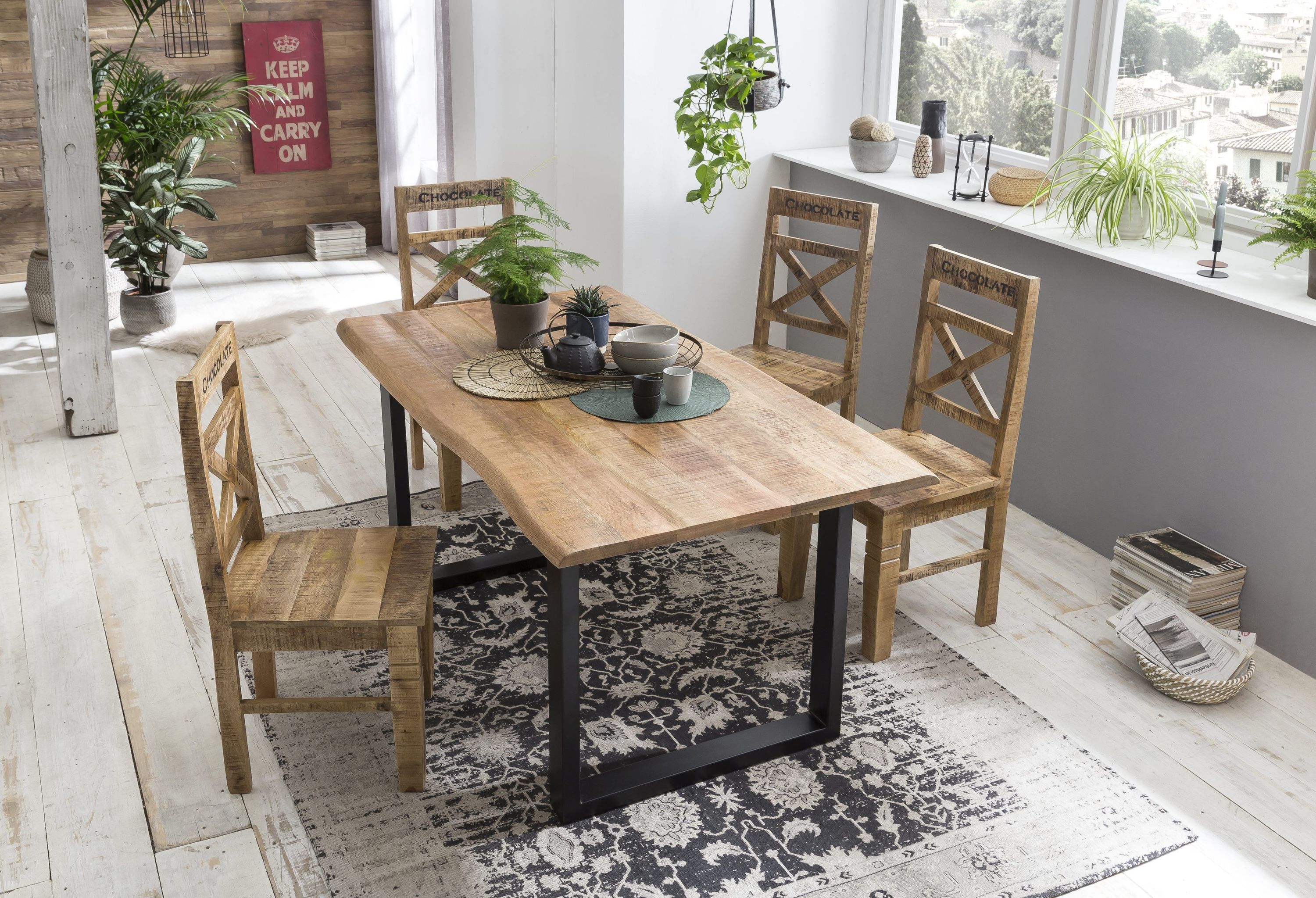 Tisch 160x85 Mango sägerau Küchentisch Esstisch Speisetisch Wohnzimmer Esszimmer