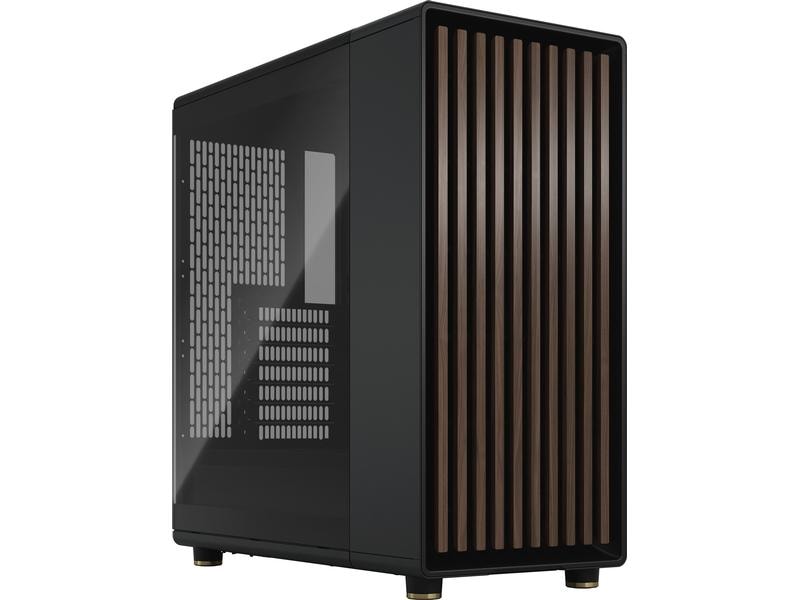Fractal Design PC-Gehäuse North TG Schwarz Elegantes Gehäuse mit Seitenfenster und offener Front aus echtem Walnussholz