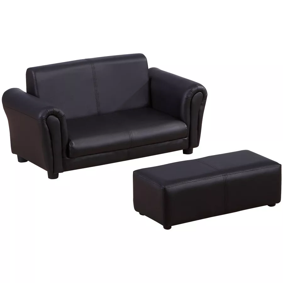 HOMCOM Kindersofa mit Hocker schwarz