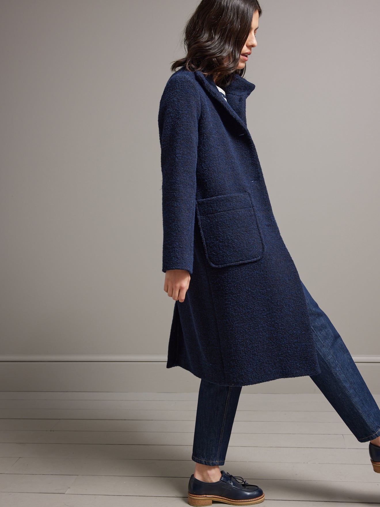 Manteau long lainage bouclette femme