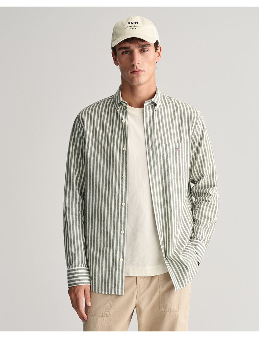 Regular Fit Striped Linen Shirt Green
