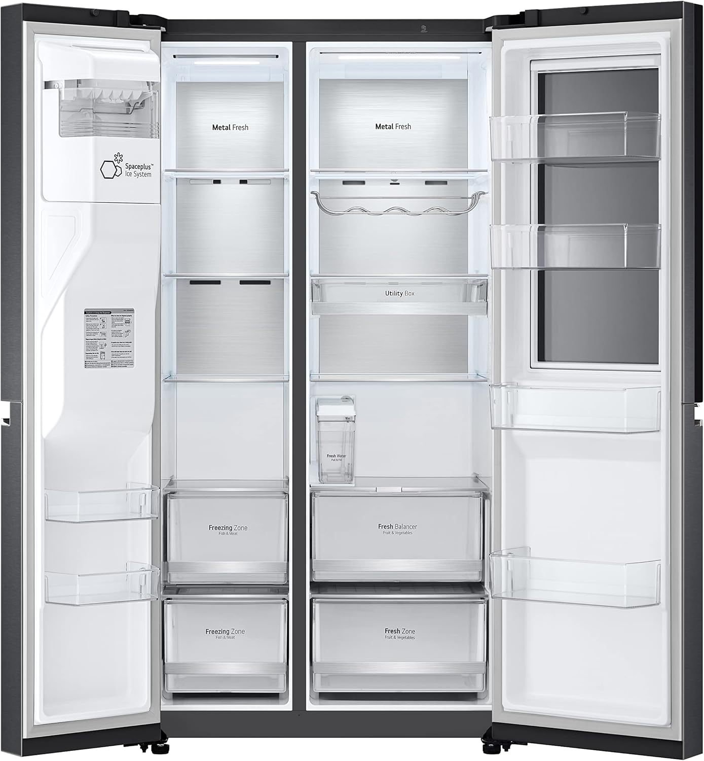 LG GSXV91MCAF Réfrigérateur combiné - Side by Side, 635L, InstaView, Total No-Frost, Compartiment congélation, Distributeur d'eau et glace UVnano, Compresseur Inverter Linear, Wi-Fi, Noir, Classe F