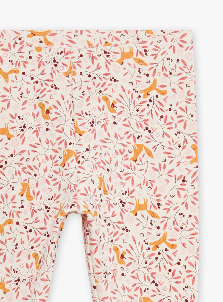 Legging écru à imprimé fleuri et renard