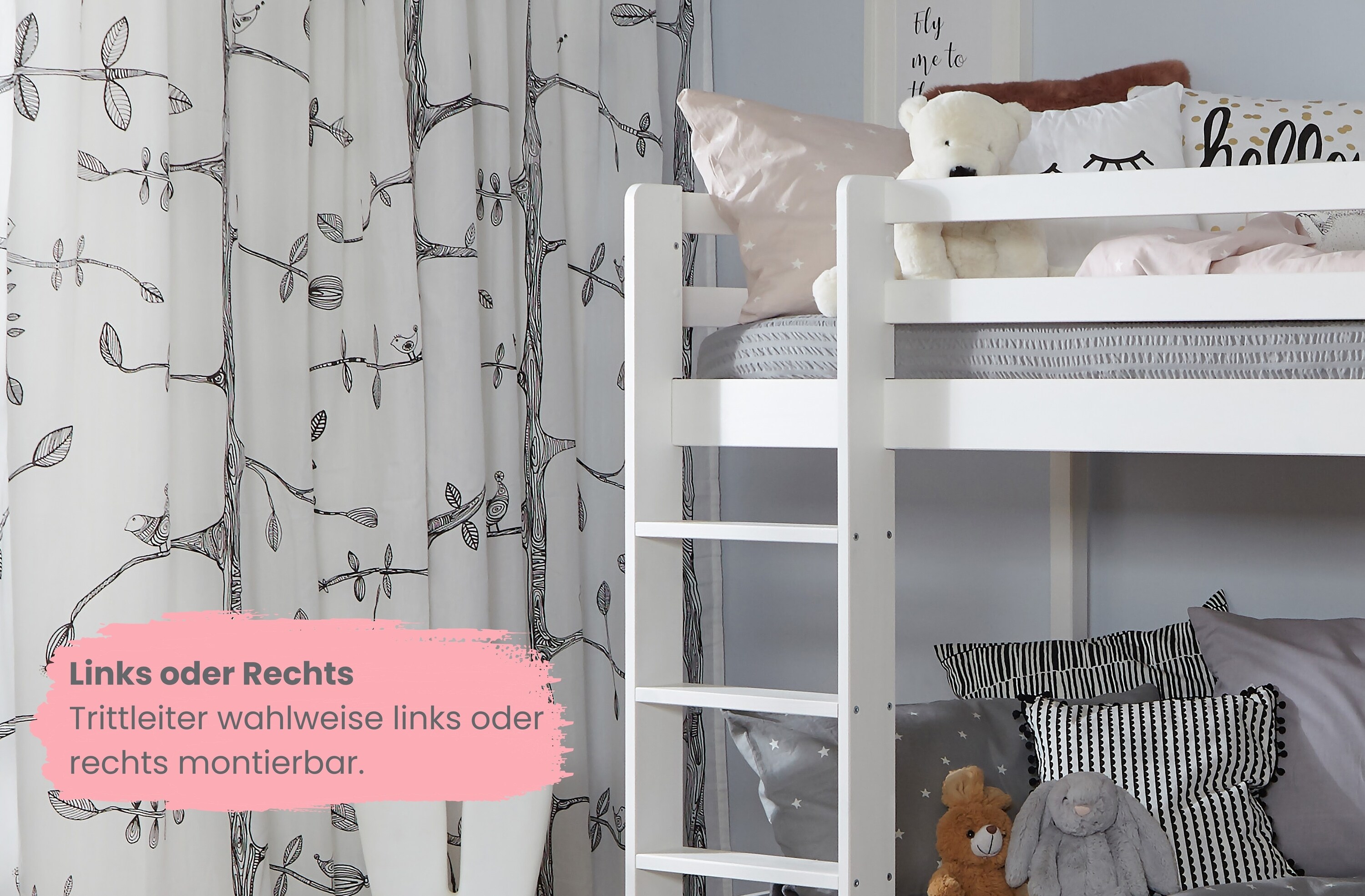 TiCAA Etagenbett Stockbett Rene Kiefer massiv Weiß