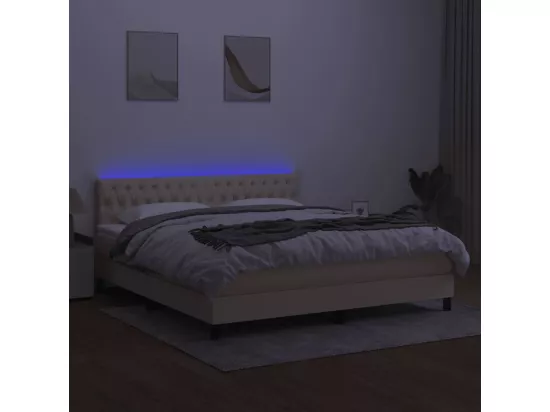 Sommier tapissier avec matelas et LED Crème 160x200 cm Tissu