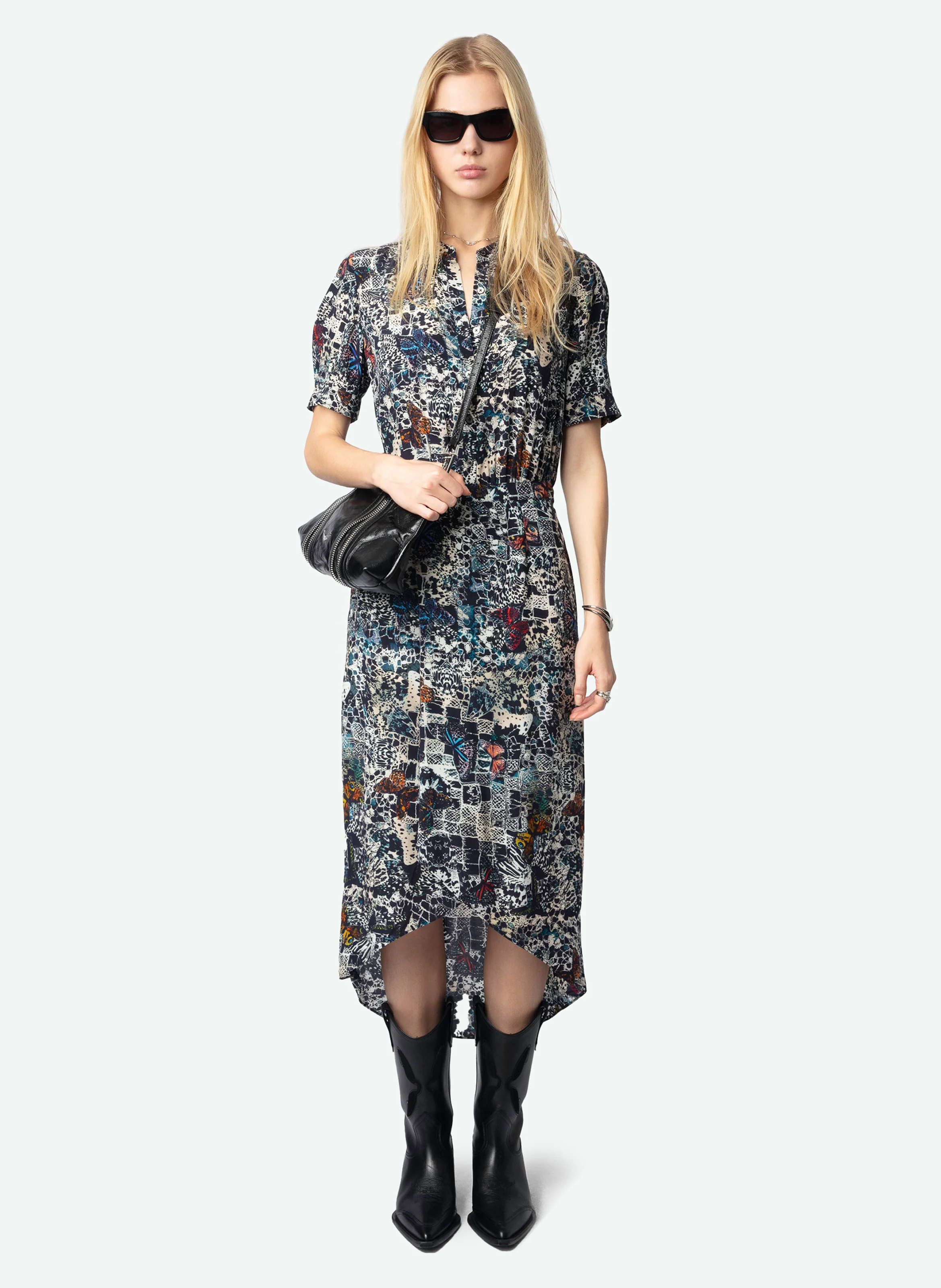 RIMAZ - Robe midi imprimée à manches courtes | Bleu