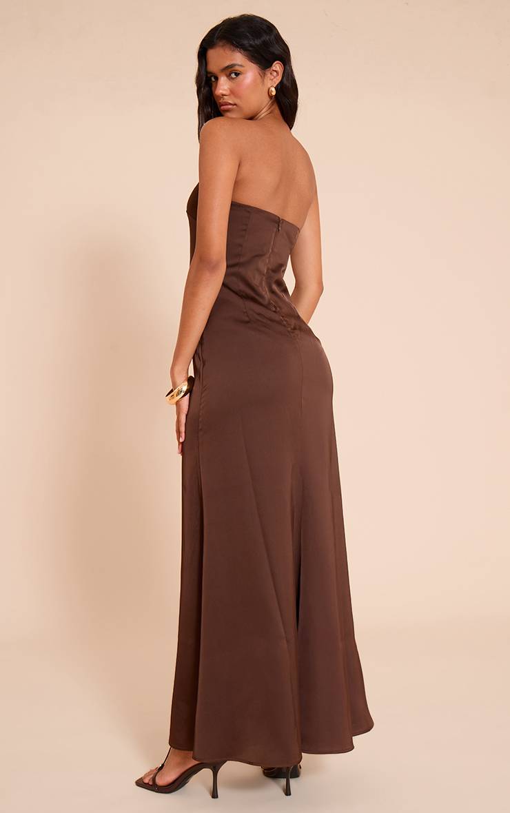 Chocolat Robe Longue Bustier En Satin