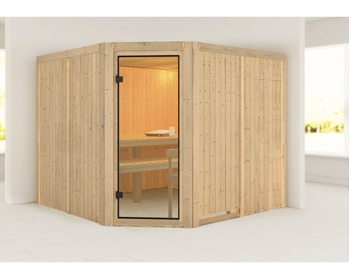 Karibu Ystadt modulaire sauna zonder oven en dakkroon, met gebronsde volledig glazen deur