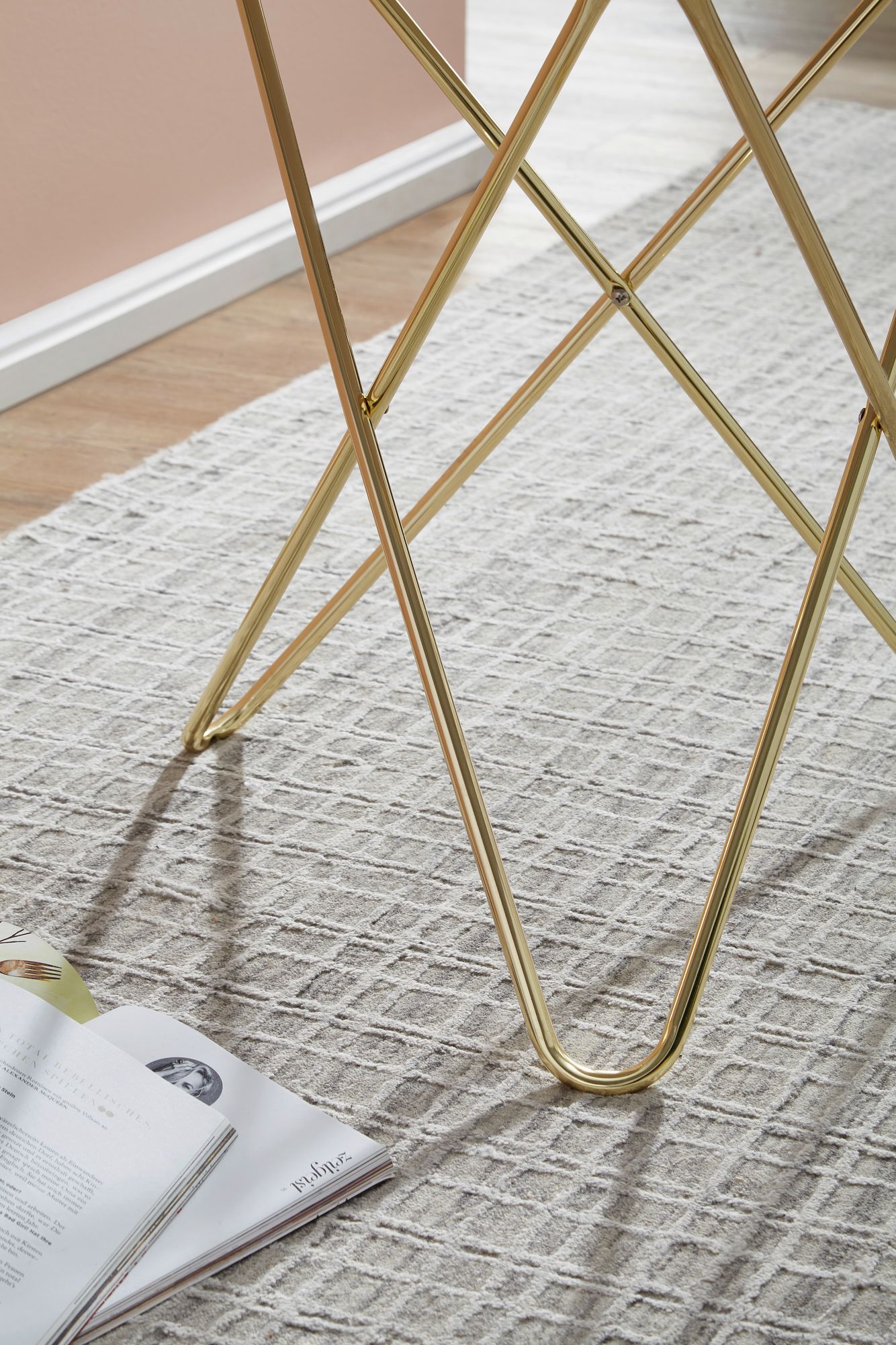 FineBuy Design Couchtisch Mamor Optik Weiß Ø55cm Gold Wohnzimmertisch Rund