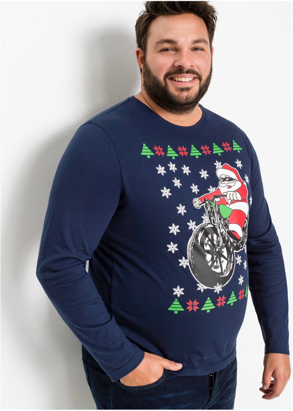 T-shirt manches longues motif de Noël Slim Fit