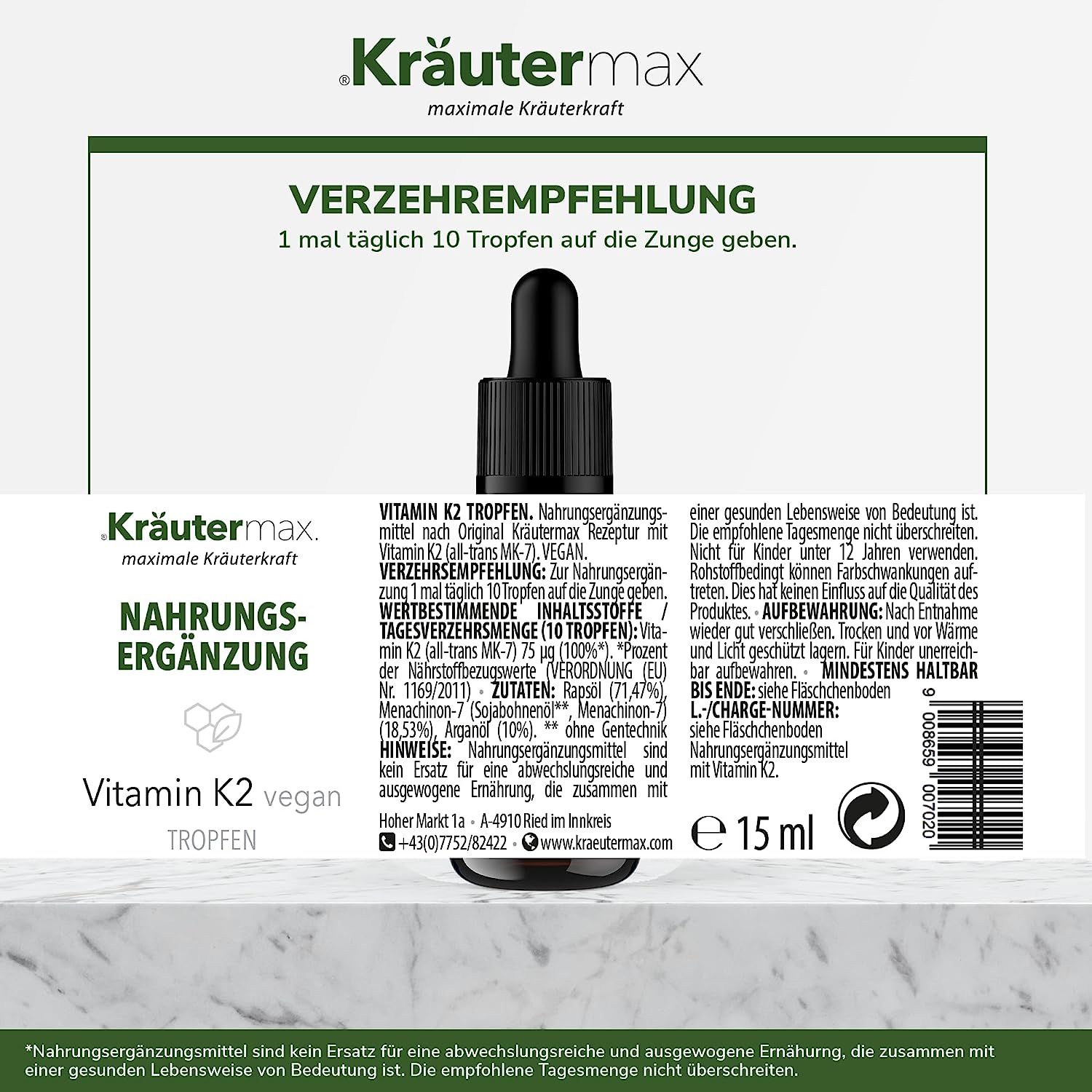 Kräutermax Vitamin K2 (all-trans MK-7) vegan Tropfen