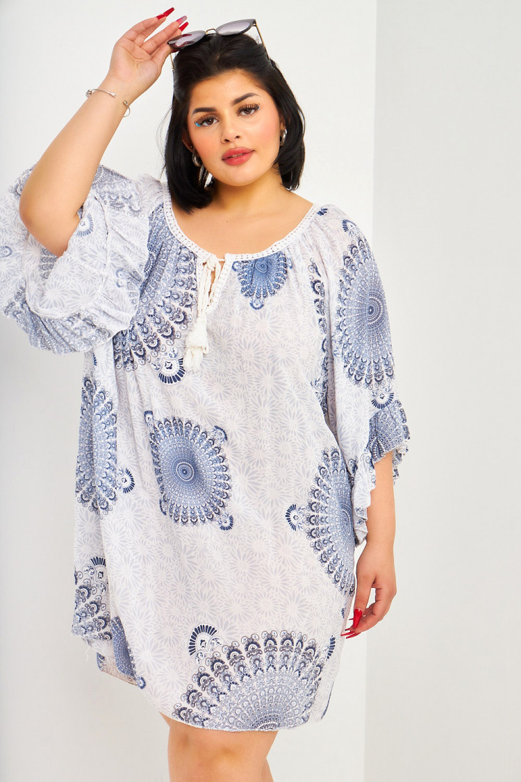 Robe blanche imprimé rosaces bleu