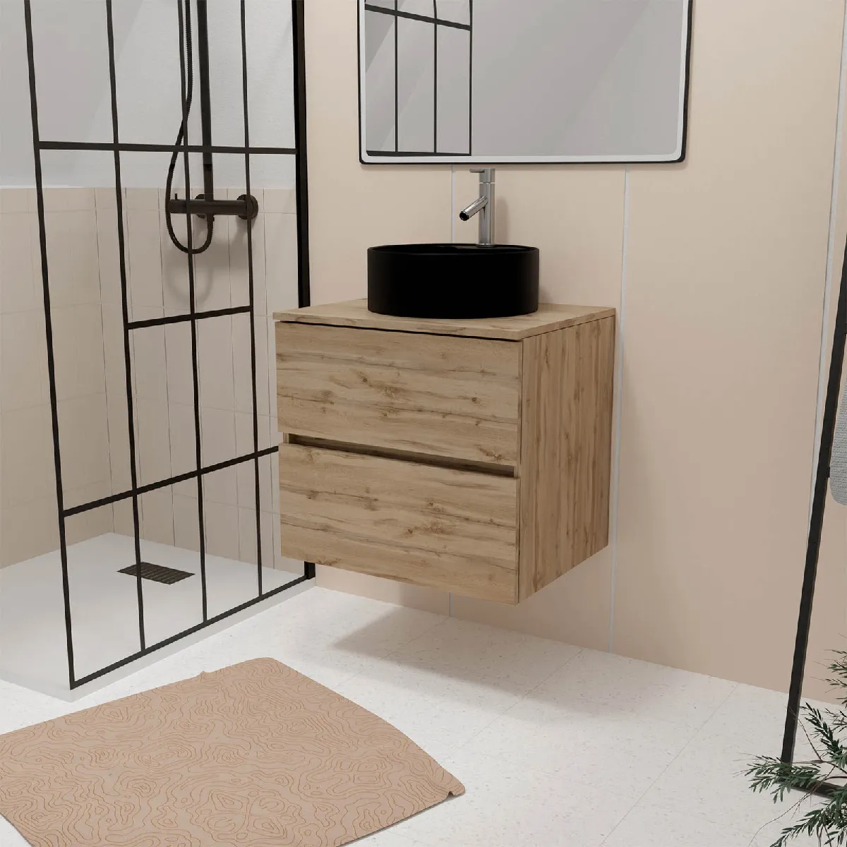 AURLANE TIMBER - Meuble salle de bain 60 cm