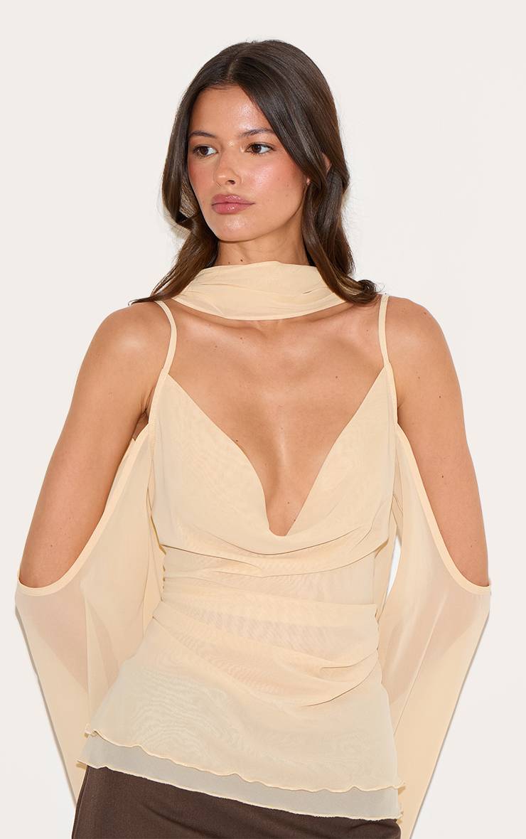 Amande Haut Long En Mousseline Avec Foulard Drapé