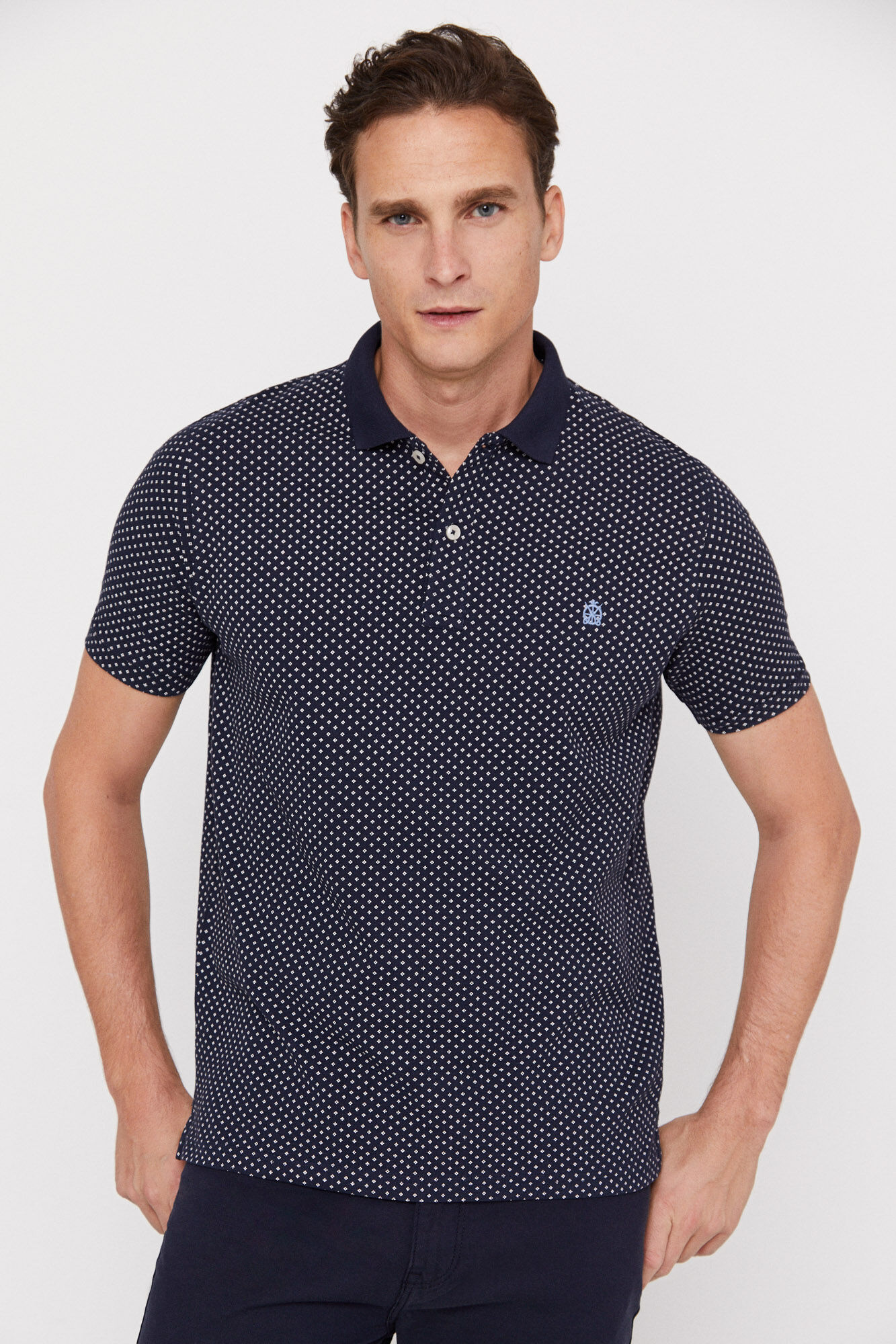 Polo piqué microestampado - Azul marinho
