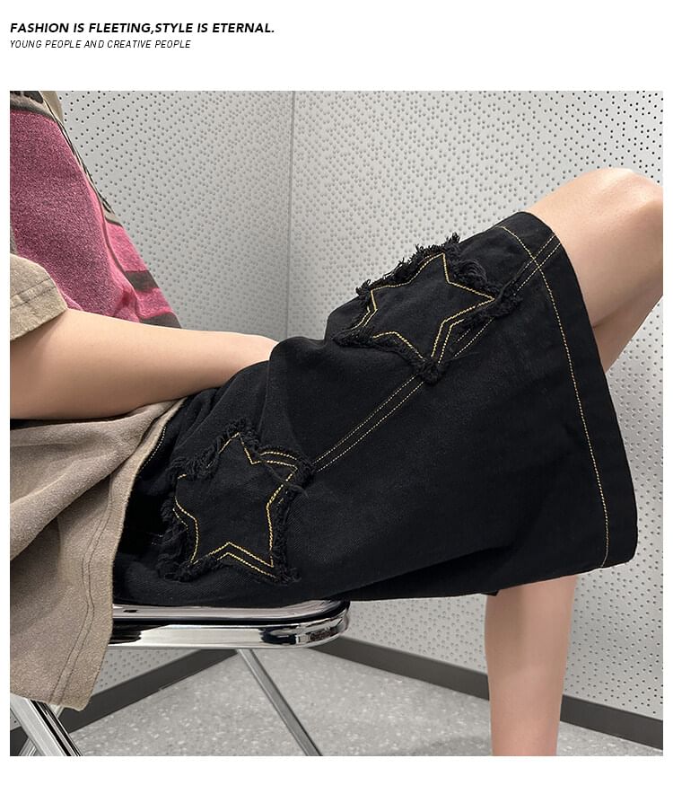 AXEN - High Waist Star Accent Wijde Broek