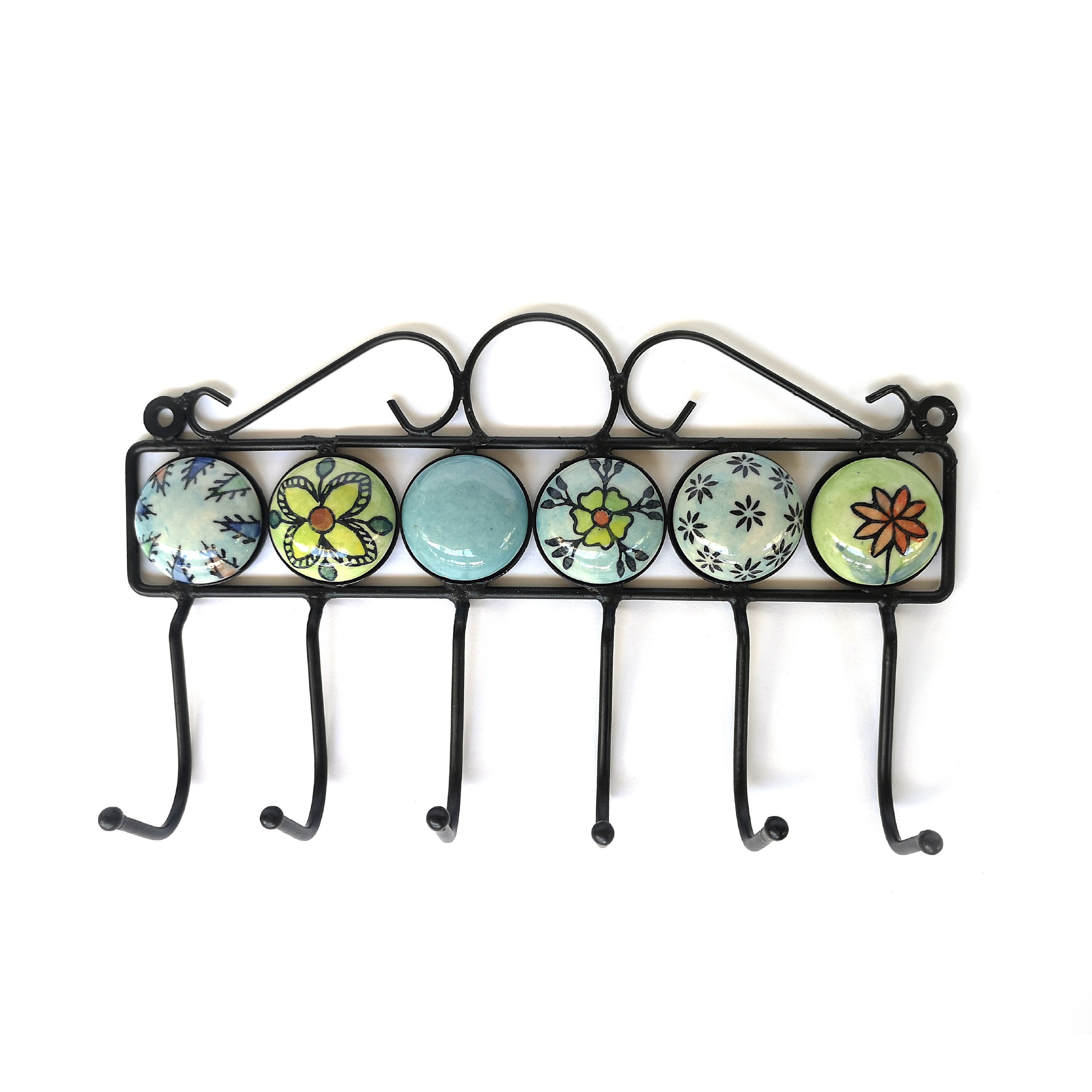 6er Wandhaken, multicolor, T 4,5 cm, B 27,5 cm, H 16 cm von fischer's lagerhaus