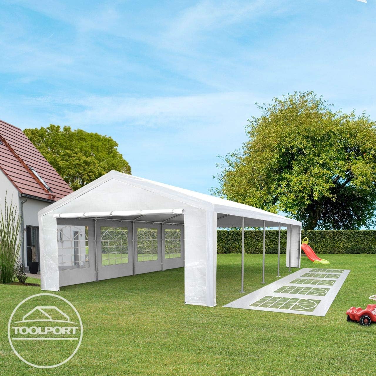 TOOLPORT Partyzelt Pavillon 3x5 m in weiß PE Plane 350 N Wasserdicht UV Schutz Festzelt Gartenzelt