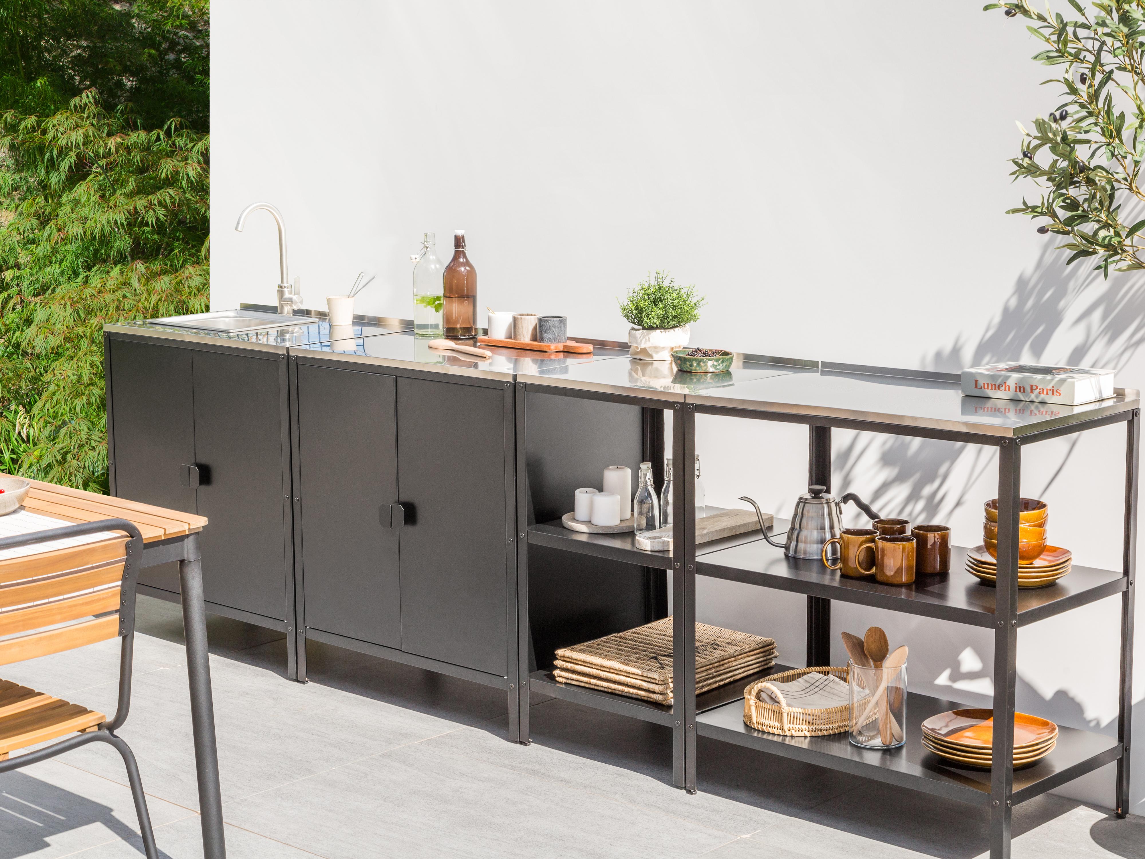 Tuin keukenset 4-delig met spoelbak VILAMA Metaal Zwart