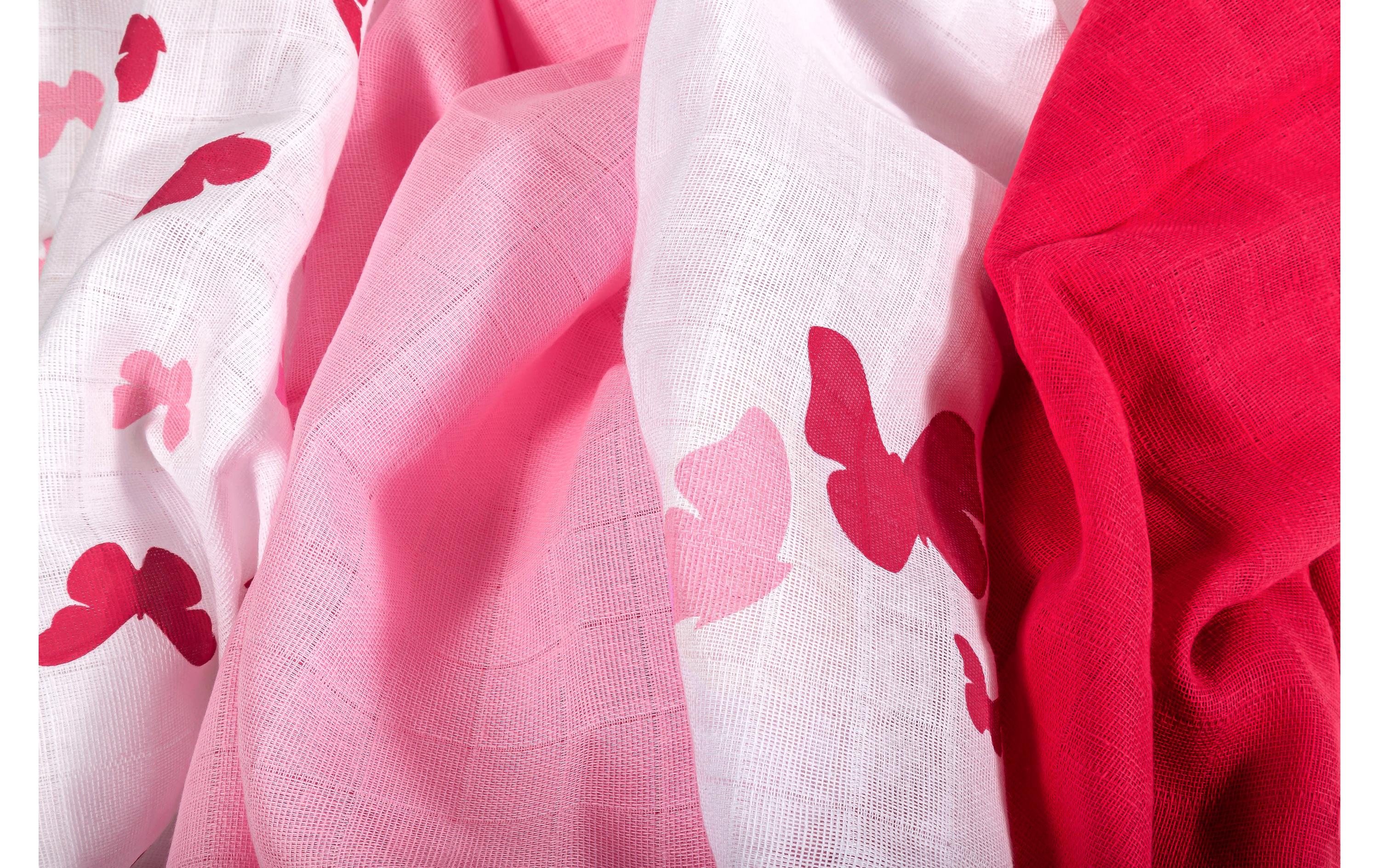 Mulltuch 4-er Set 80 x 80 cm Rosa/Rot SchmetterlingMulltücher 80 x 80 cm