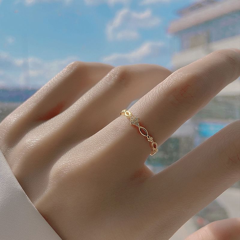 pexrl sieraden - Sterling zilveren open ring met strass