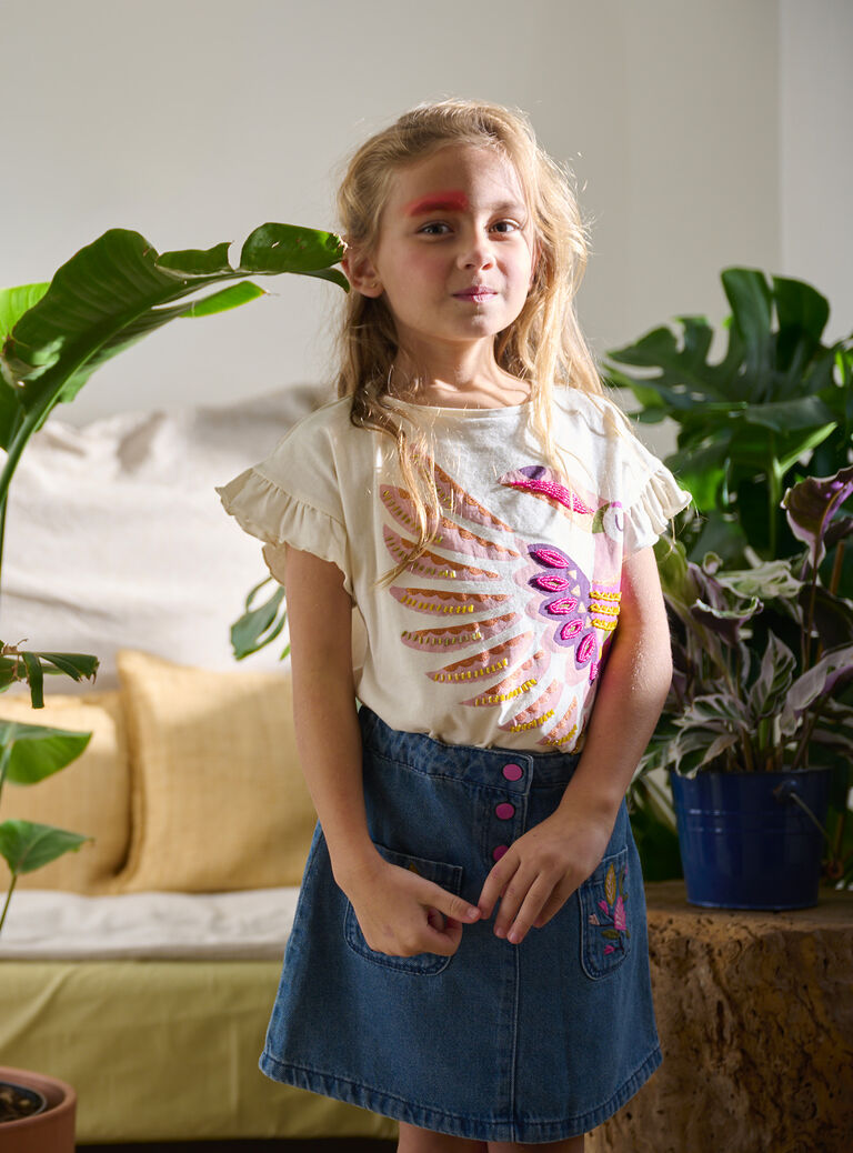 T-shirt écru animation toucan pour fille