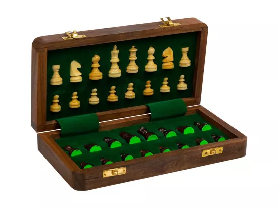 Échiquier magnétique pliable en bois marron 25x25x3h