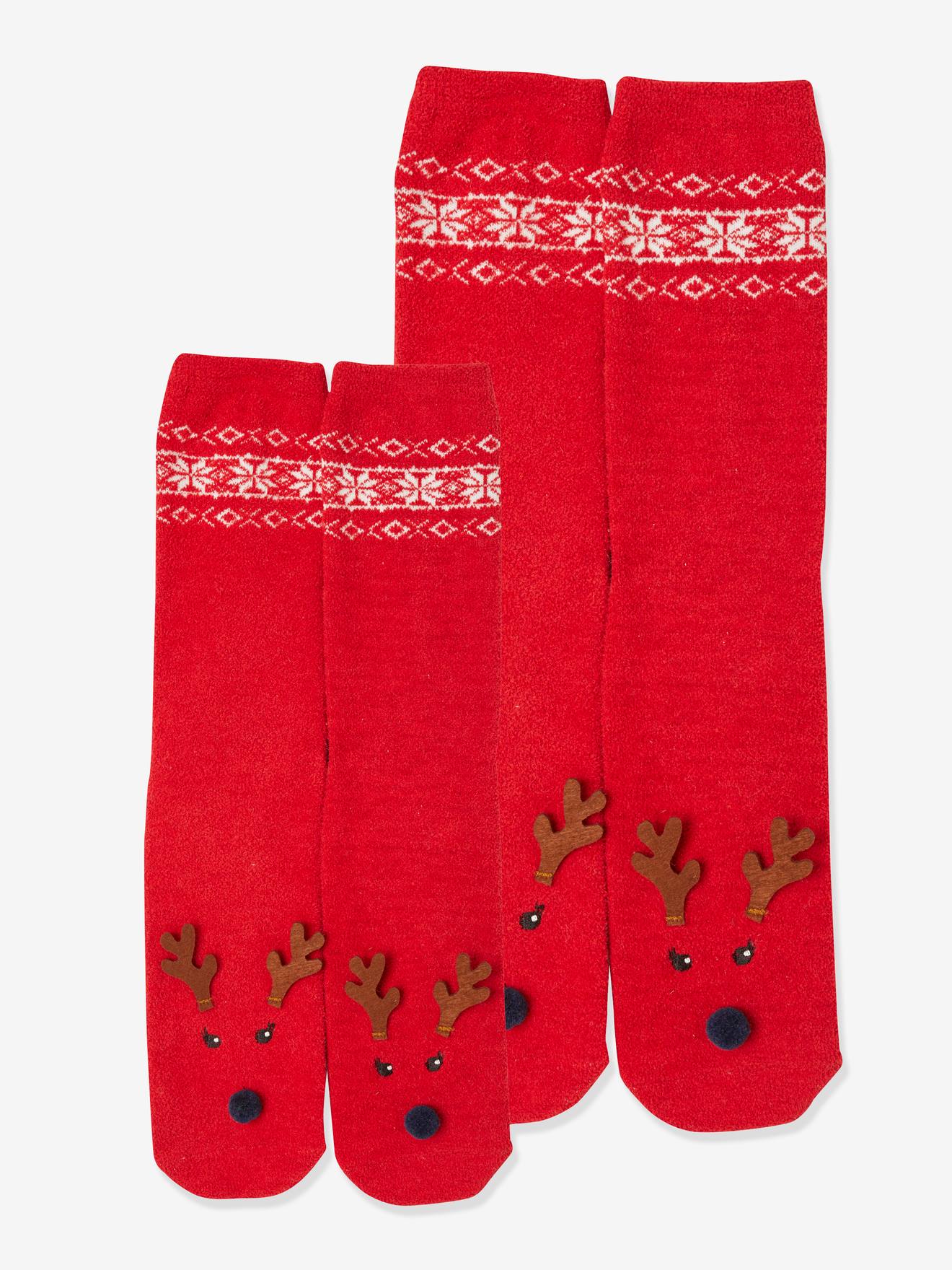 Pacote de meias de Natal Oeko Tex®, estampa vermelha escura para menina e adulto