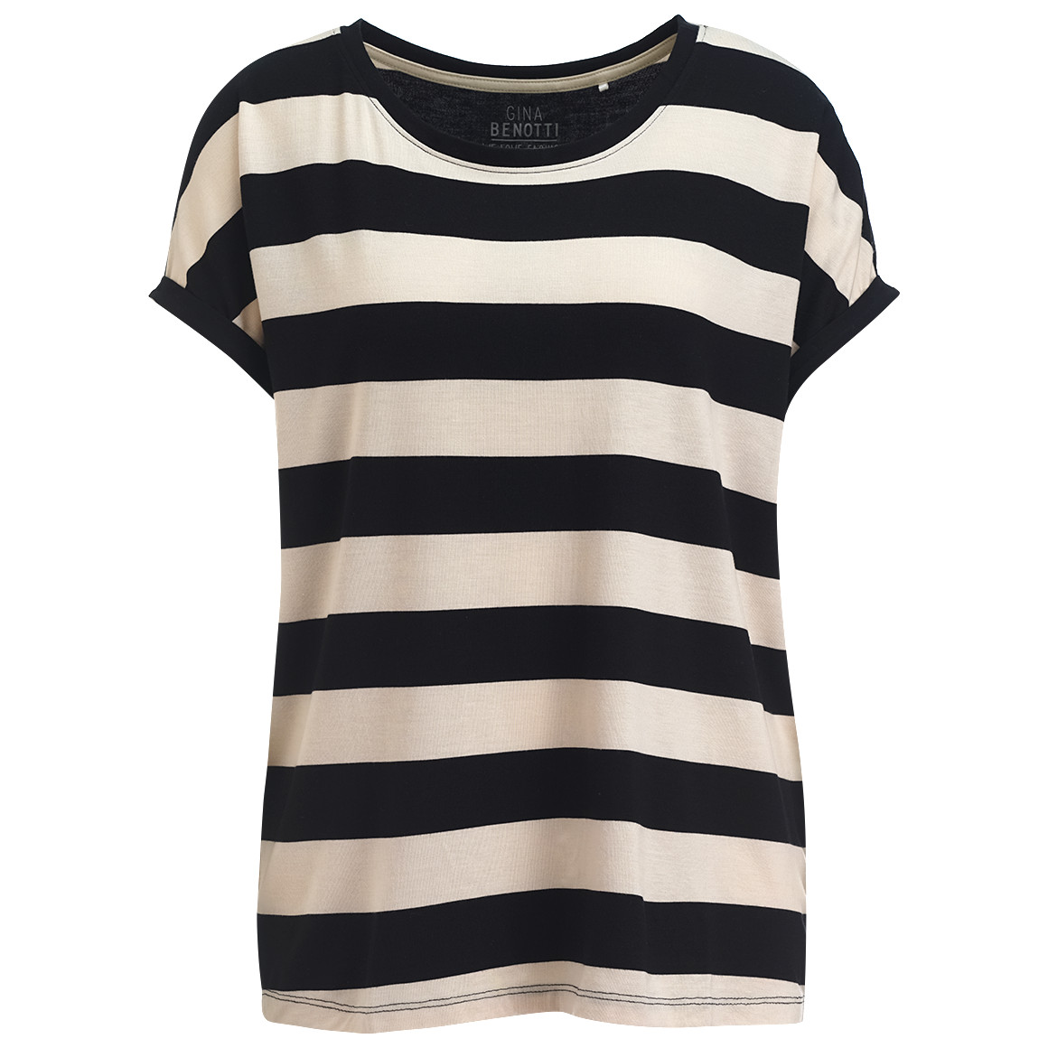 Gina Benotti Damen T-Shirt mit Streifen schwarz / creme