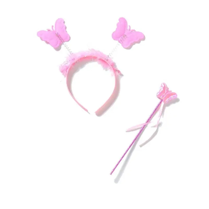 (4-tlg. Set) Fasnachts Kinder Kostüm Feen Verkleidung für Motto Partys / Halloween inkl. Flügel / Zauberstab / Haarreifen - Pink