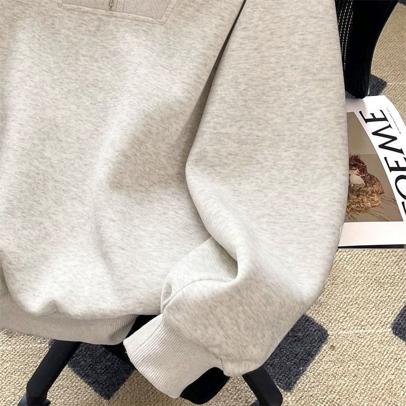 Cafamo - Hoodie met halve rits en letters