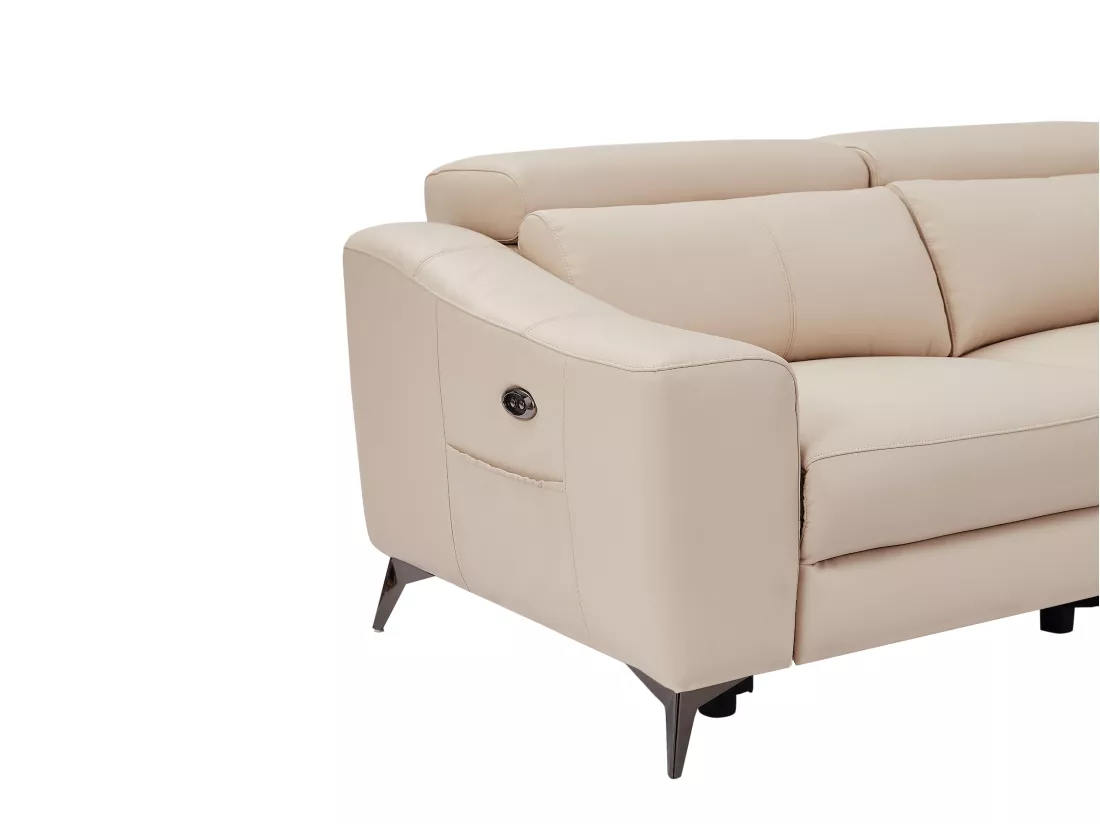 Canapé d'angle droit relax électrique en cuir crème FORLO
