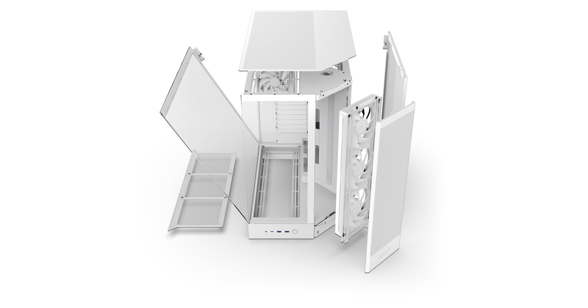 NZXTH9 Flow RGB midi tower behuizing  (Wit (mat) | 2x USB-A | 1x USB-C | RGB | Tempered Glass)