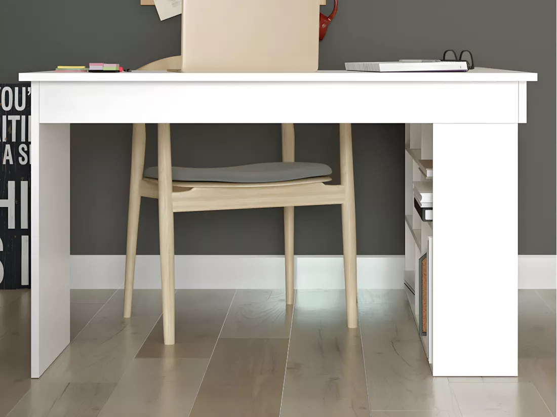 Bureau d'angle avec rangements - Coloris : Blanc - LILEUL