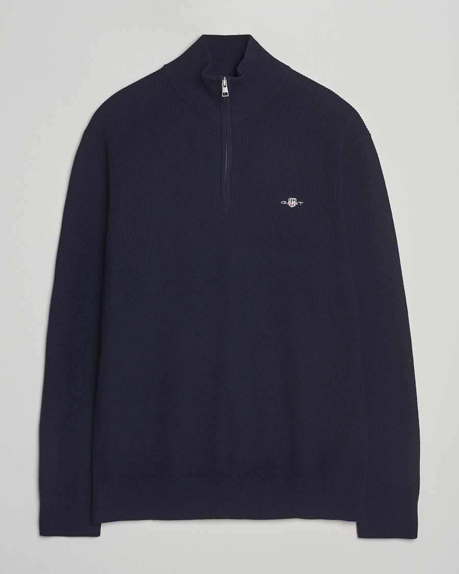 GANT Cotton/Merino Ribbed Half Zip Evening Blue