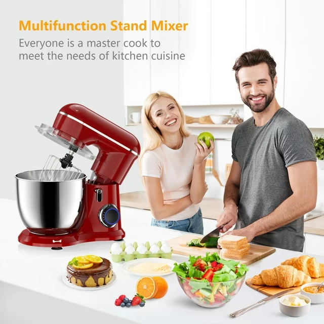 Batedeira de pedestal Samsaimo, 6,5 QT, 660 W, 10 velocidades, cabeça inclinável, batedeira elétrica de cozinha com tigela, gancho para massa, batedor e fouet para a maioria dos cozinheiros domésticos.