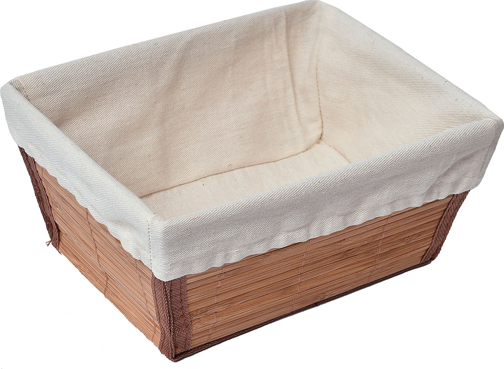 Panier rectangulaire évasé bambou tissu blanc 21x11x16cm